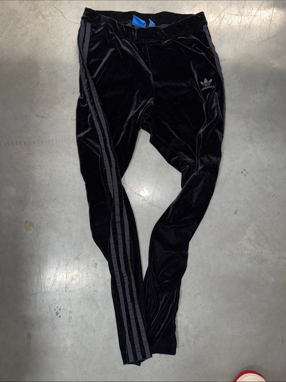 adidas Black Velour Leggings with Side Stripes